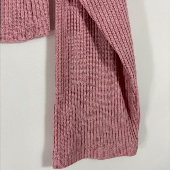 Mauve Rib Knit Long Sleeve Sweater with Hood S - Picture 4 of 5